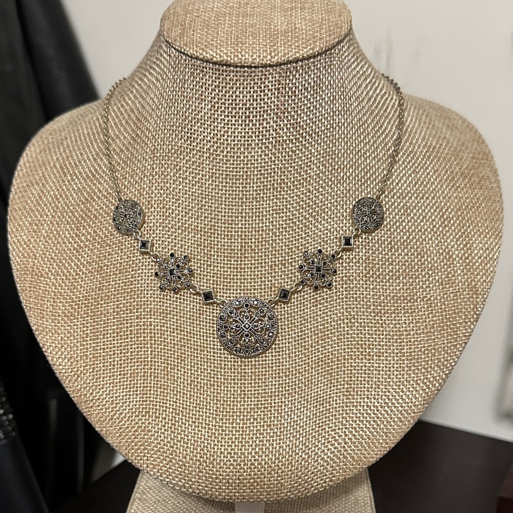Trifari Silver Necklace with Ornate Medallions